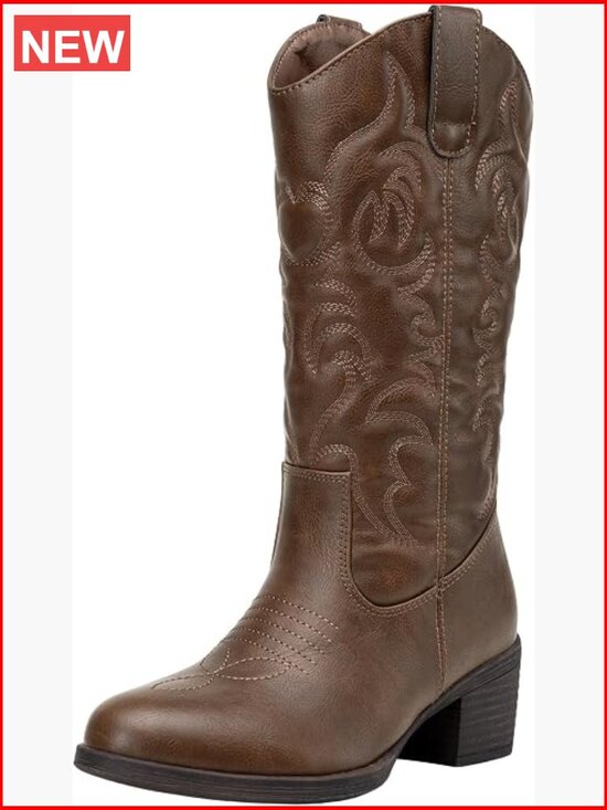 Shoes - Women's Cowboy Boots Western Cowgirl Round Toe Mid Calf Pull On